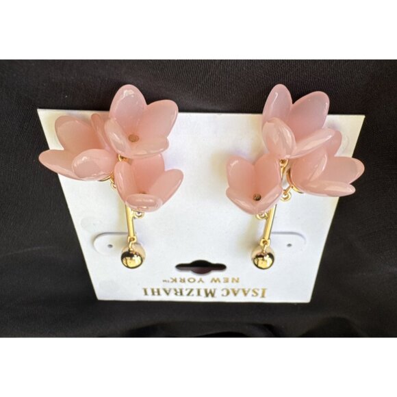 Isaac Mizrahi Dainty Light Pink Dangle Flowers Goldtone Earrings MSRP $38 - Picture 6 of 9